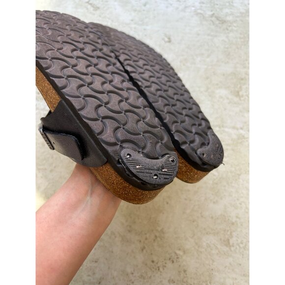 Birkenstock Womens Sz 39 Black Leather Gizeh Thong Sandals Adjustable Strap - Picture 6 of 9